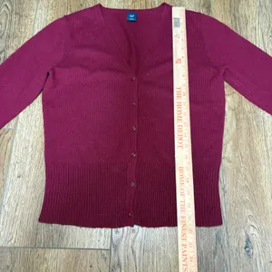 VTG y2k Gap Burgundy Wool Angora Cashmere 3/4‎ Sleeve Cardigan Sweater Small thumbnail 2