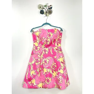 Lilly Pulitzer Day Lilly Hotty Pink Day Dress Pockets Strapless Size 6 A Line thumbnail 3