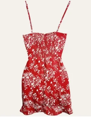RHIOAS High Waisted Floral Ruffle Mini Dress Red thumbnail 2