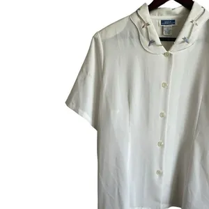 VTG Bryn‎ Connelly Women Blouse 12 Ivory Sheer Embroidered Peter Pan Collar thumbnail 5