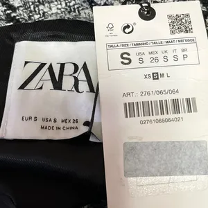 Zara Women's Black White Plaid Tweed Long Sleeve Crew Neck Coat Jacket Top S thumbnail 9