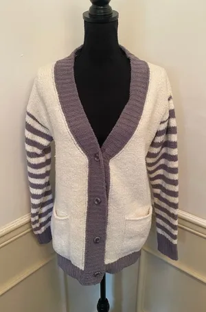 POL Cozy Colorblock Cardigan Sweater Striped Sleeves & Pockets Relaxed Fit Layer thumbnail 1