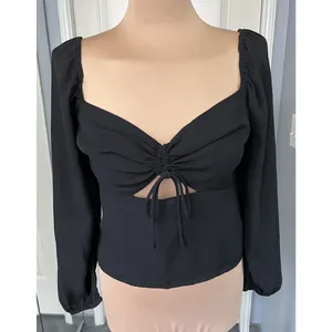 Abercrombie & Fitch Black Crop Top Cut Out Witchy Goth‎ Y2K Sexy Minimalist thumbnail 2