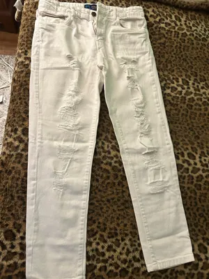Men's White Denim Jeans Skinny Slim Fit Distressed Mid Rise 5-Pocket size 32x28 thumbnail 1