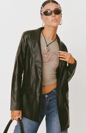 Faux Leather Blazer Black Princess Polly thumbnail 1