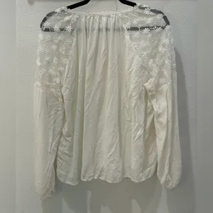 Boho White Lace Sleeve Peasant Blouse – Women’s XL Flowy Romantic Top thumbnail 4