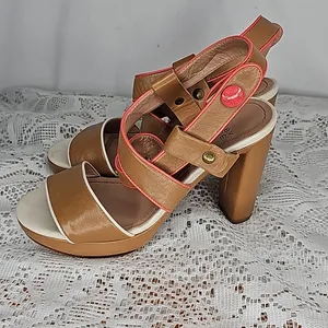 See by Chloe tan pink strappy snap ankle strap open toe block heels sz 6 thumbnail 7