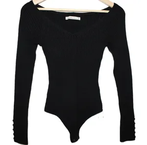 Womens Abercrombie & Fitch Black Ribbed Knit V-Neck Long Sleeve Bodysuit Size XS thumbnail 1