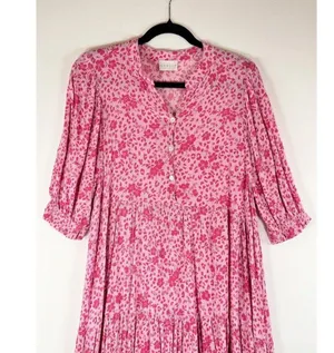 Karlie Womens Dress Pink Floral Ditsy Midi Tiered A Line Cottagecore Boho Small thumbnail 4