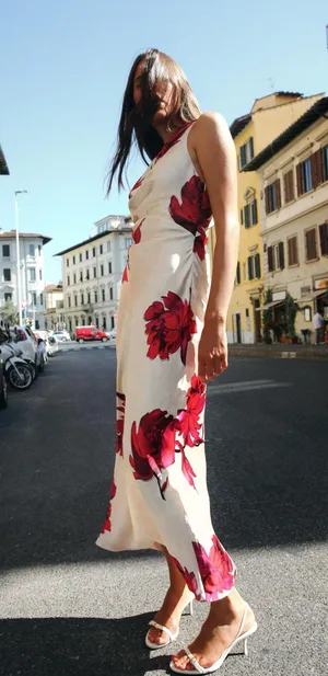 Zara dress maxi satin cowl plunge neck floral boho wedding evening party bodycon thumbnail 11