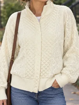 Anthropologie Saturday/Sunday Mission Ivory Quilted Lace Bomber Zip-up Jacket L thumbnail 1