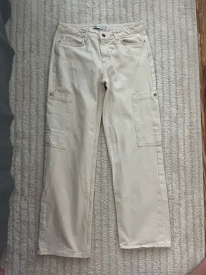 ZARA Low rise tan cargo pant thumbnail 3