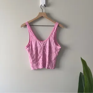 Free People Lace Corsette Style Tank Top Pink Sugar Crop Casual Cropped Buttons thumbnail 5