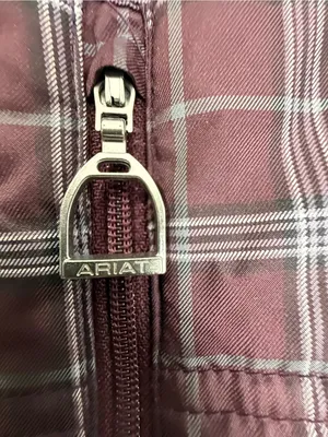 Ariat Plaid Quilted Puffer Vest - Burgundy with Gray thumbnail 4