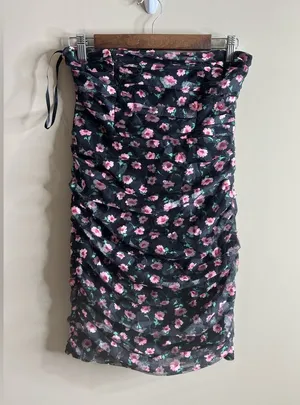 NWT Angel Biba lined black floral ruched body con dress size large thumbnail 1