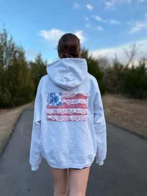 Hanes American Flag Patchwork Hoodie thumbnail 1