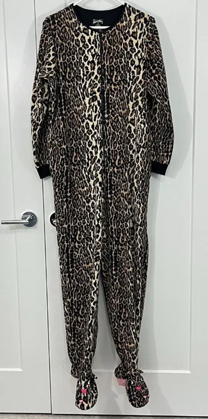 Nick and Nora Medium Brown, Black Animal Print Footed Onesie Pajamas thumbnail 1