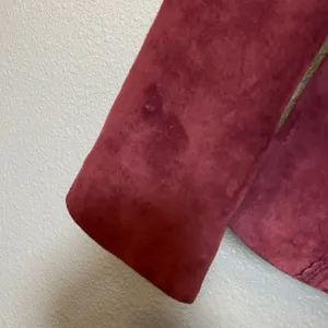 Burgundy Suede Blazer Jacket Small 100% Genuine Leather Autumn Fall Retro thumbnail 4