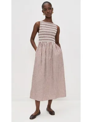 NWT Hill House Cosima Nap in Rust Stripe Cotton Smocked Dress M thumbnail 2
