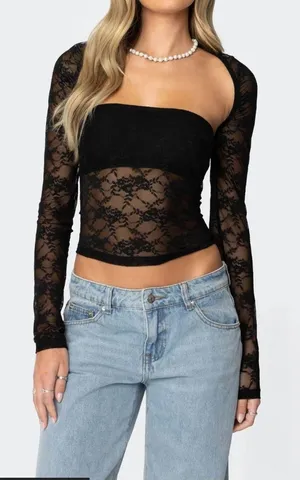 Edikted Sheer Lace Two Piece Top thumbnail 1