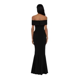 Betsy & Adam BLACK OFF THE SHOULDER Crepe RUFFLE Mermaid GOWN Size 2 Petite thumbnail 9