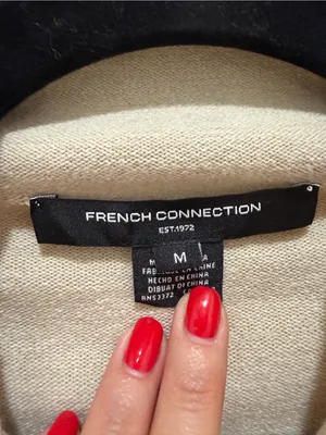 French Connection Beige with White Stripes Mock Neck Sweater Size - Medium thumbnail 6