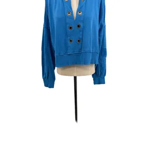Anthropologie‎ Pilcro Kamrie Popover Top Blue Grommet Pullover Sweatshirt Medium thumbnail 6