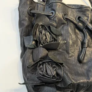 Vince Camuto Black Leather Shoulder Bag Purse with Flowers Leather+Jaquard thumbnail 2