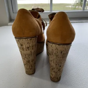 Gianvito Rossi Suede Cork Open Toe Lace Up Platform Shoes Orange/Beige Womens 37 thumbnail 5