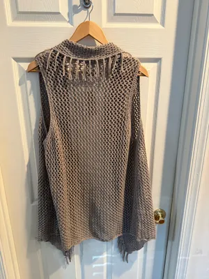 Chicos Open Weave Fringe Cardigan Shrug in Taupe thumbnail 5