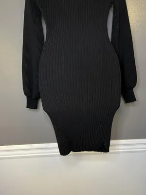 Windsor Dress Womens Medium Black Ribbed Knit Mock Neck Bodycon Sweater Mini thumbnail 8