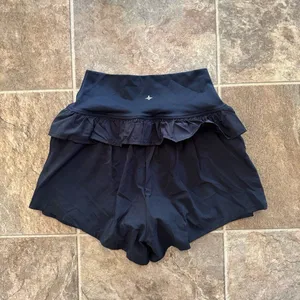 Halara Breezeful High Waisted Ruffle Contrast Mesh Yoga Shorts Black Small thumbnail 6