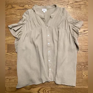 Bibi 100% Cotton gauze Babydoll Boho Chic Tunic Tan Size Medium thumbnail 2