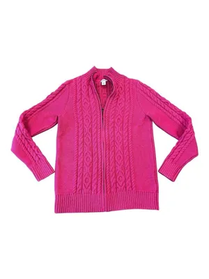L.L.Bean Pink Cable Knit Full Zip Cardigan Sweater M thumbnail 2