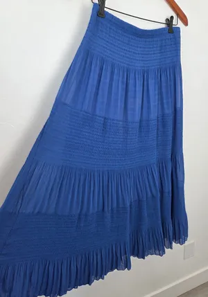 Ashalyly Cobalt Blue Tiered Maxi Skirt Formal Regal Boho Gypsy Indie Hippie XL thumbnail 1