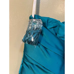 David's Bridal Womens Sz 4 Strapless Dress A-Line Satin Teal Blue Green Cocktail thumbnail 9