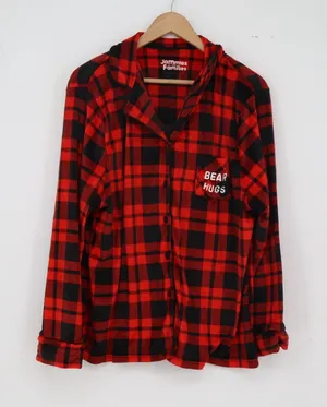 Cuddl Duds Pajama Top Womens XL Jammies For Our Families Red Plaid Bear Hugs Exc thumbnail 1