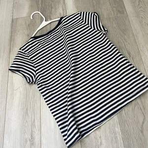 Brandy Melville Tshirt striped crop top womens Navy Blue White one size casual thumbnail 4