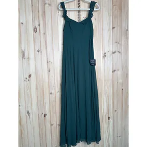NWT Lulus Dreamy Admiration Emerald Green Ruffled Maxi Dress Bridesmaid Size M thumbnail 2