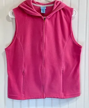 L.L. Bean Hooded Fleece Vest Pink SIZE M. thumbnail 1