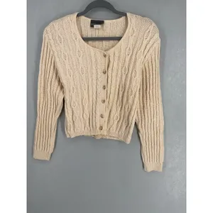 Expressions Womens Cardigan Vintage 90s Cable Knit Button Front Cream Medium thumbnail 2