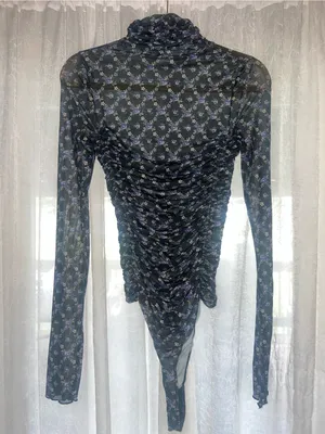Free People NWOT Under It All Ruched Mesh Turtleneck floral Bodysuit Med Boho thumbnail 6