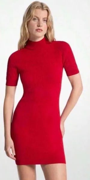 Michael Kors Red Short-Sleeve Turtleneck Mini Dress thumbnail 1