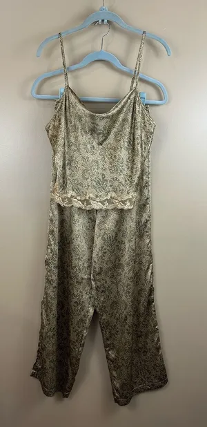 Vintage 2000 Y2K Victorias Secret Leopard Print Floral Lace Satin Pajama Set M thumbnail 1
