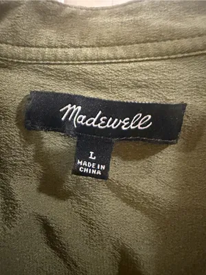 Madewell Olive Green Lace-Up 100% Silk Long Sleeve Blouse thumbnail 3