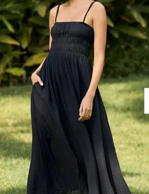 ANTHROPOLOGIE Celandine Strapless Smocked DW Maxi Dress /Black/ Size L -98212269 thumbnail 1