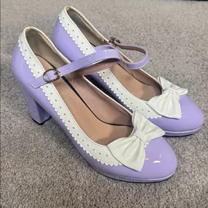 Women’s Purple Chunky Heel Mary Jane Pumps Cute Bow Round Toe Size 8 NEW thumbnail 2