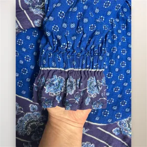 Free People Changing‎ Time True Blue Floral Long Sleeve Tunic Top M Boho Peasant thumbnail 10