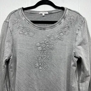 North Style Embroidered Floral Stonewash Sweater Womens Large Boho Whimsigoth thumbnail 3