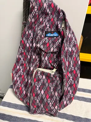 KAVU Rope Sling Backpack Pink Black Geometric Crossbody Travel Hiking Bag thumbnail 1